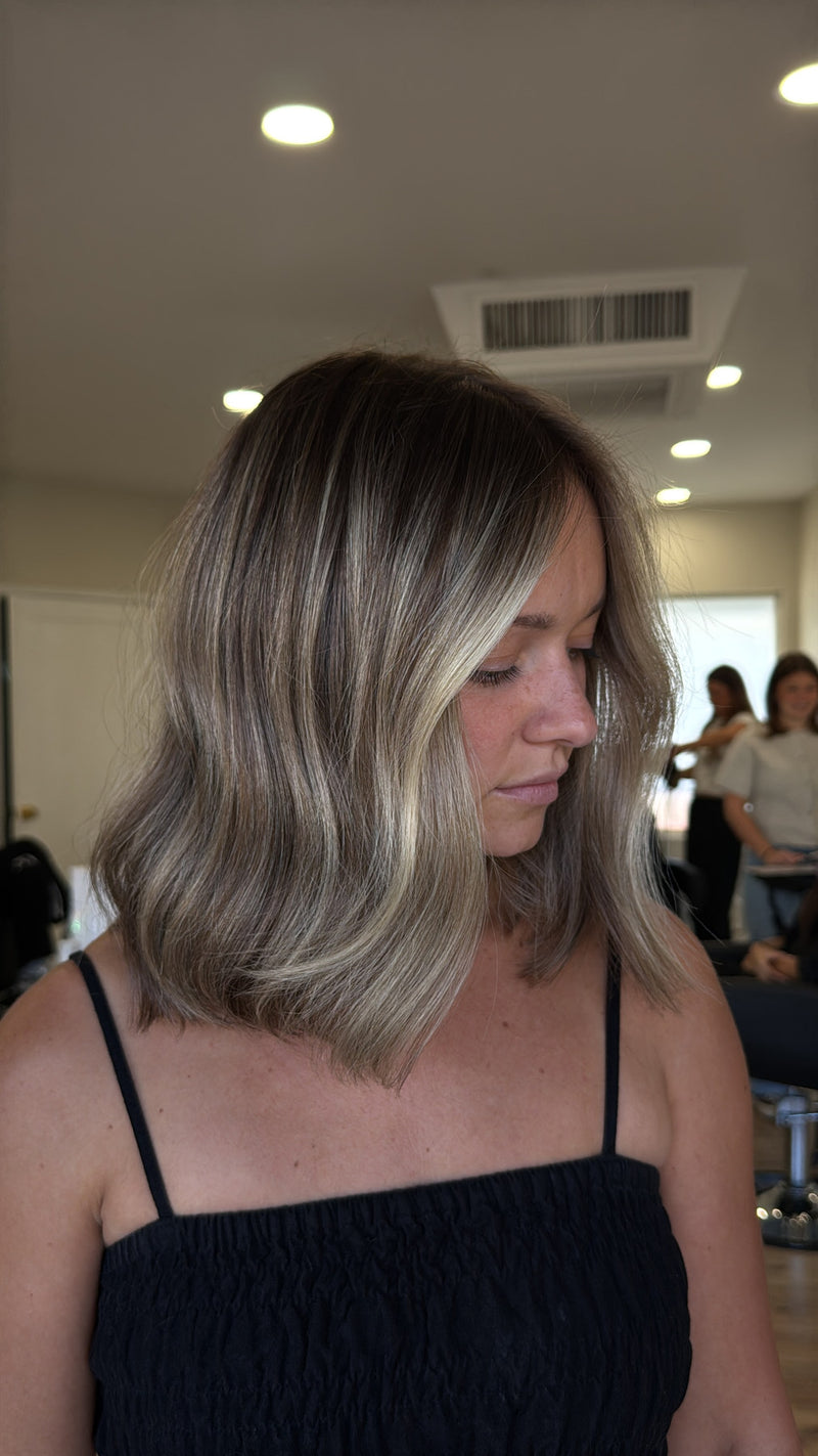 Lived-in ash blonde lob