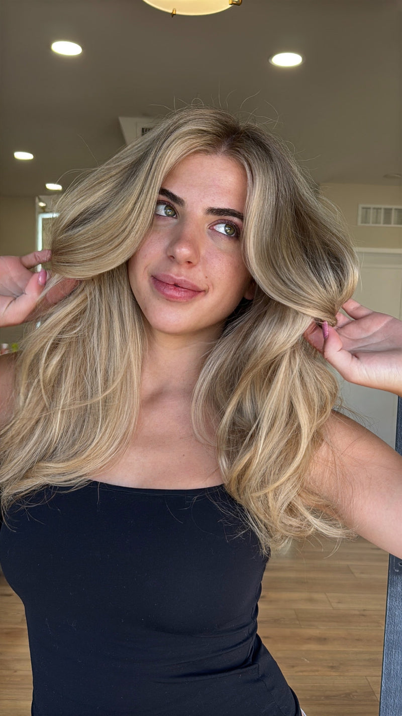 Bright blonde with face-framing pieces