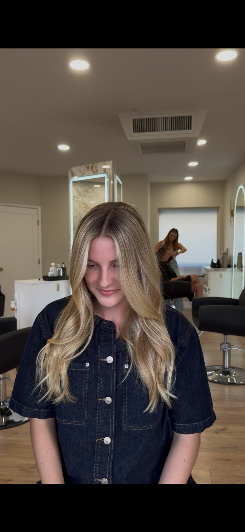 Golden blonde with long layers